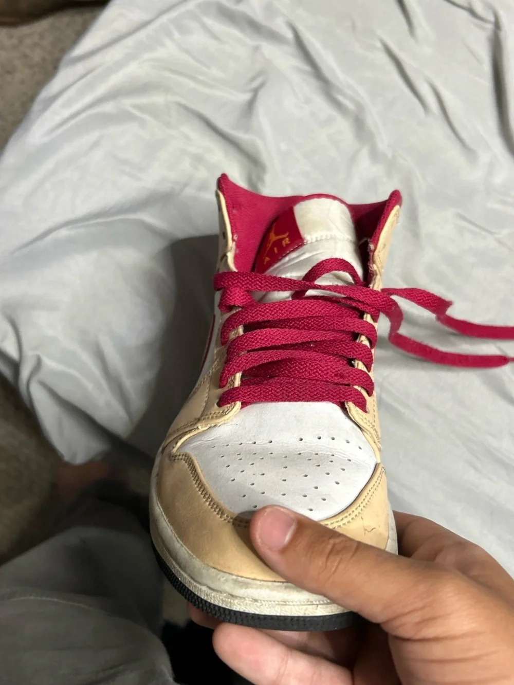 Jordan Men’s High-Top Sneakers in Tan, White & Maroon